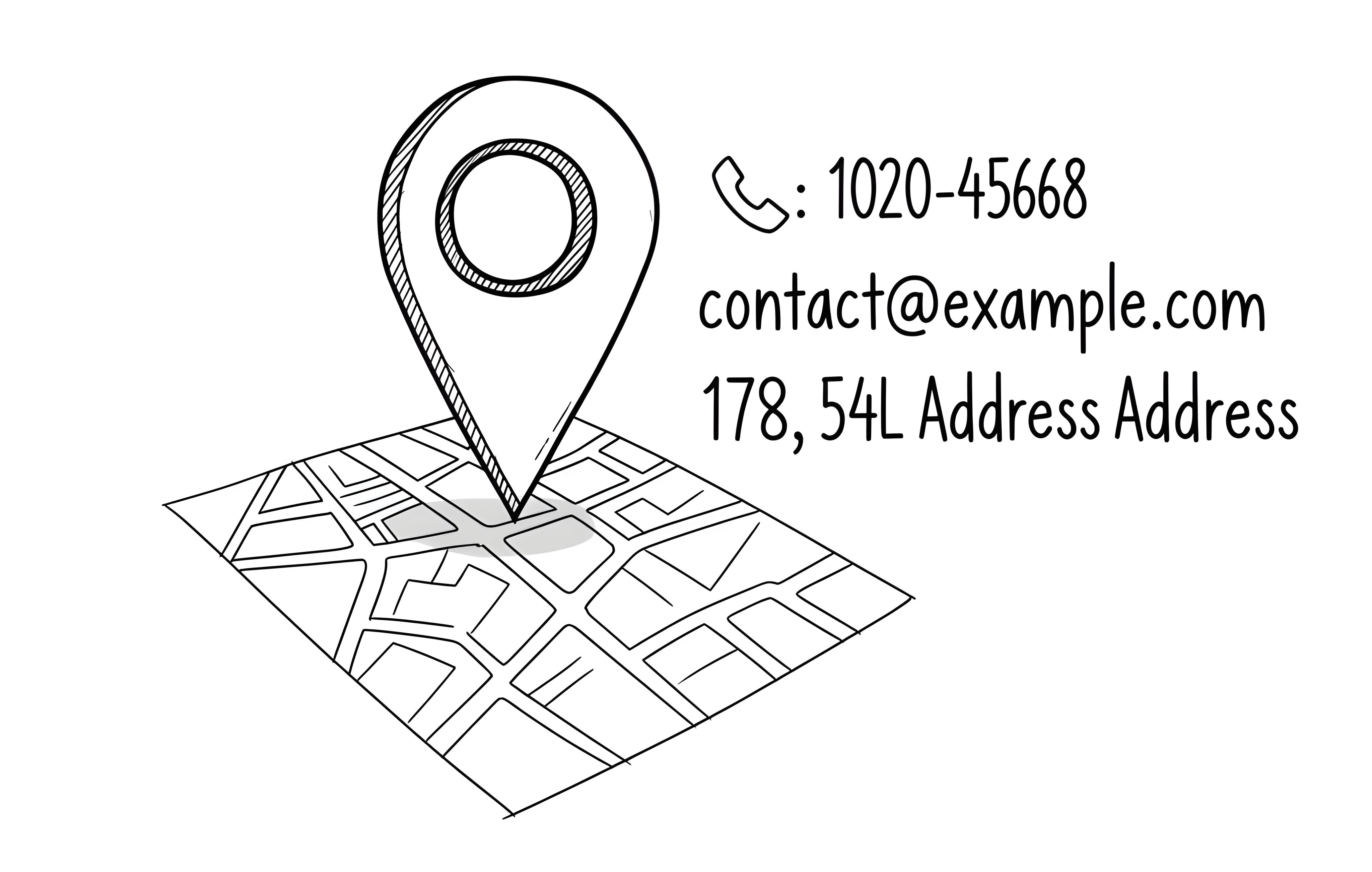 Illustration of a location pin on a map next to phone, email, and address details, symbolizing the different ways to contact a business..