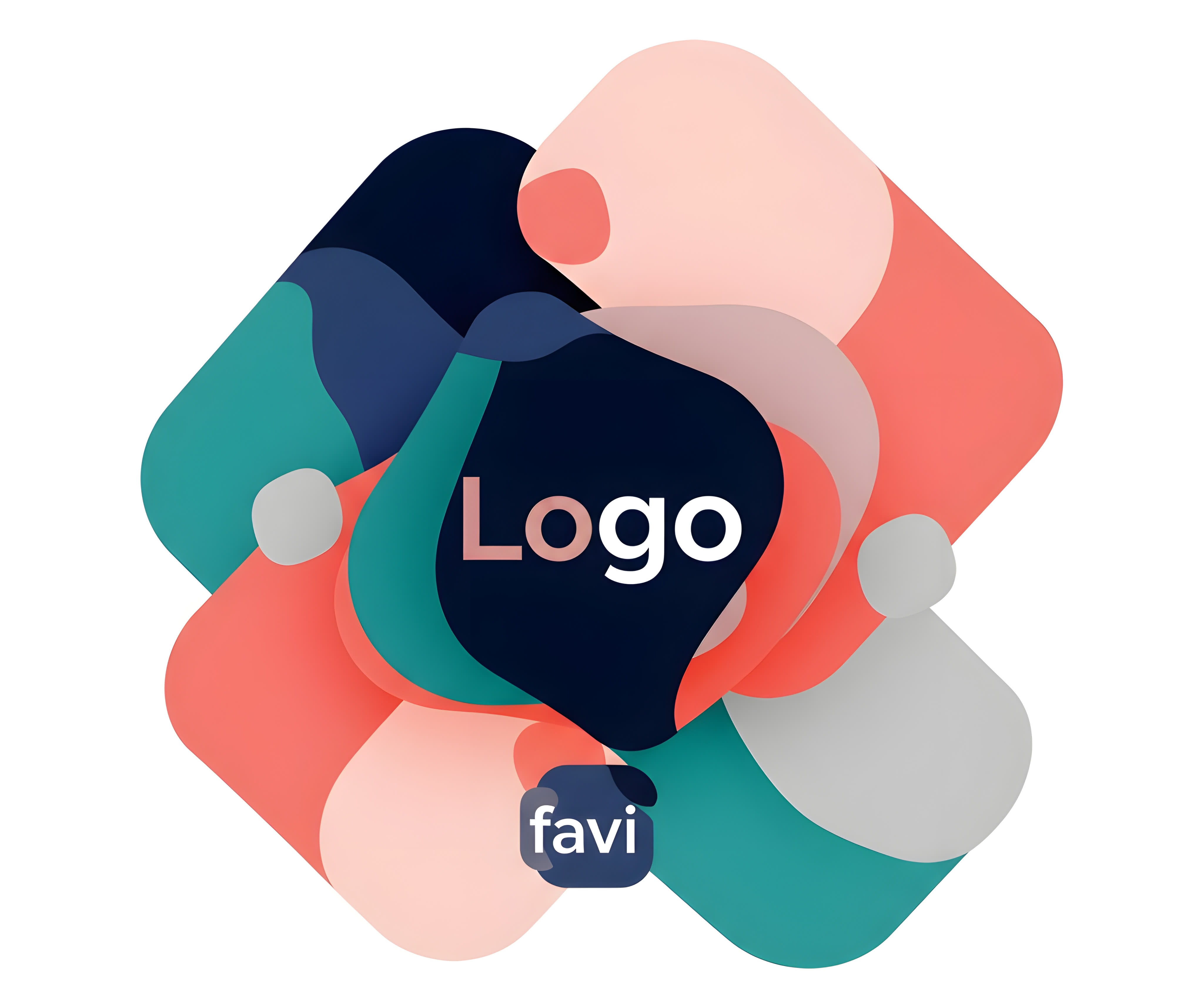 Abstract colorful illustration with the word “Logo” in the center and a smaller shape labeled “favi,” symbolizing logo design and favicon creation for a website..