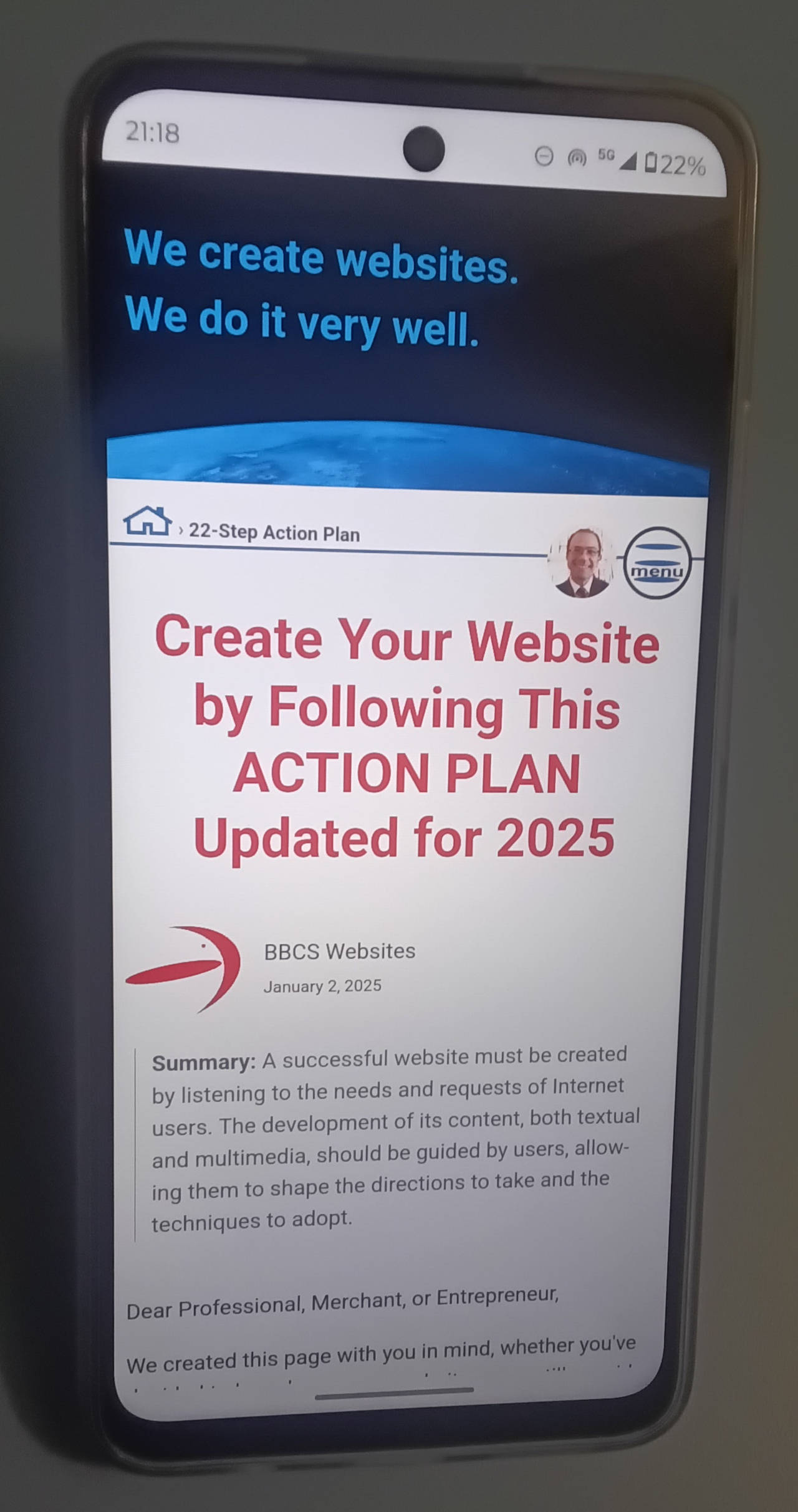 Second photo of the home page of BBCS.com/en/ on a smartphone in portrait mode.