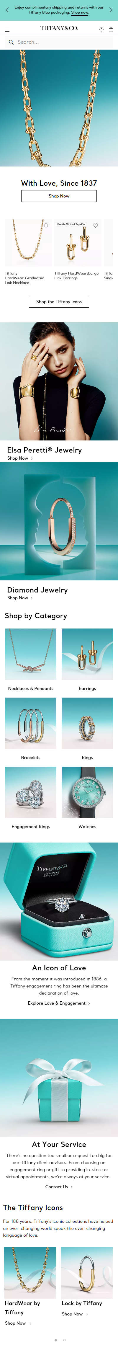 Tiffany.com 400px homepage screenshot.