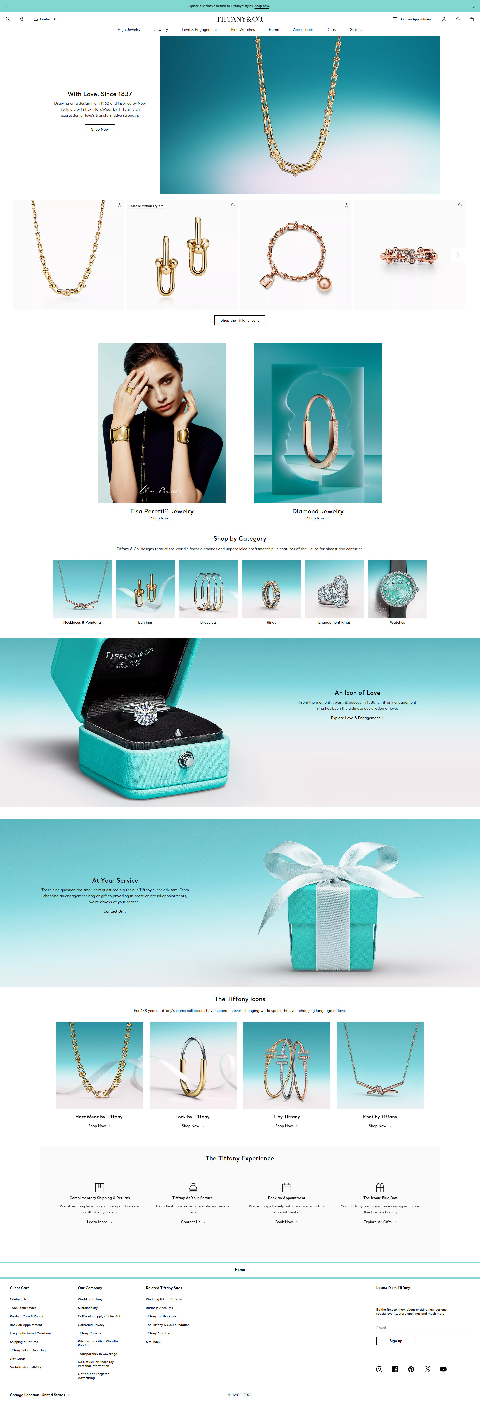 Tiffany.com 1920px full homepage screenshot.